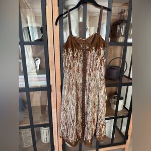 Free People corset dress animal print boho fish eye hook corset sweetheart mini